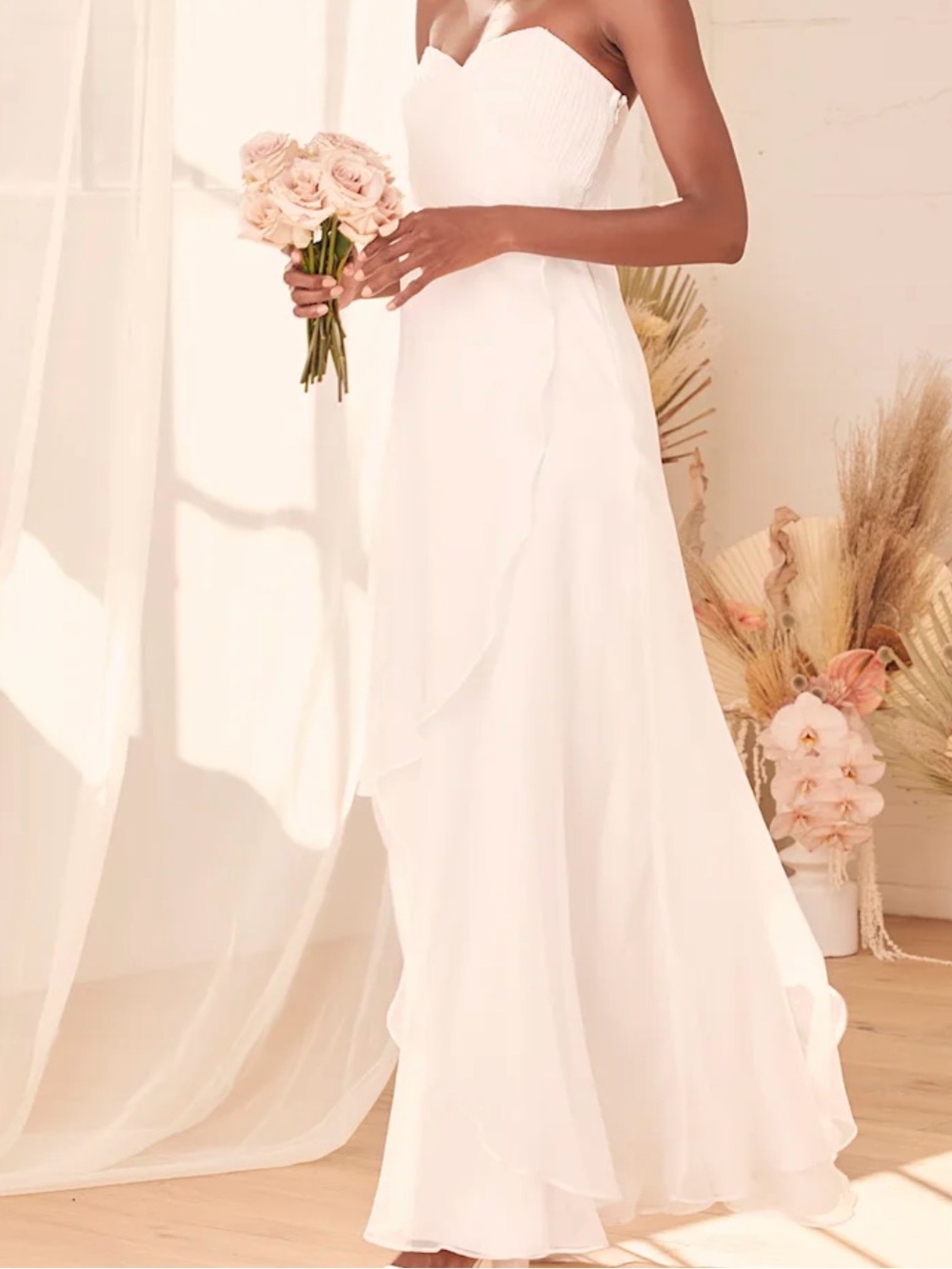 Lulus All About Forever White Pleated Strapless Maxi Dress